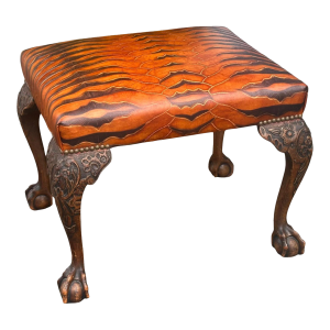 Georgian 19c Style Carved Mahogany Foot Stool Ottoman Bench