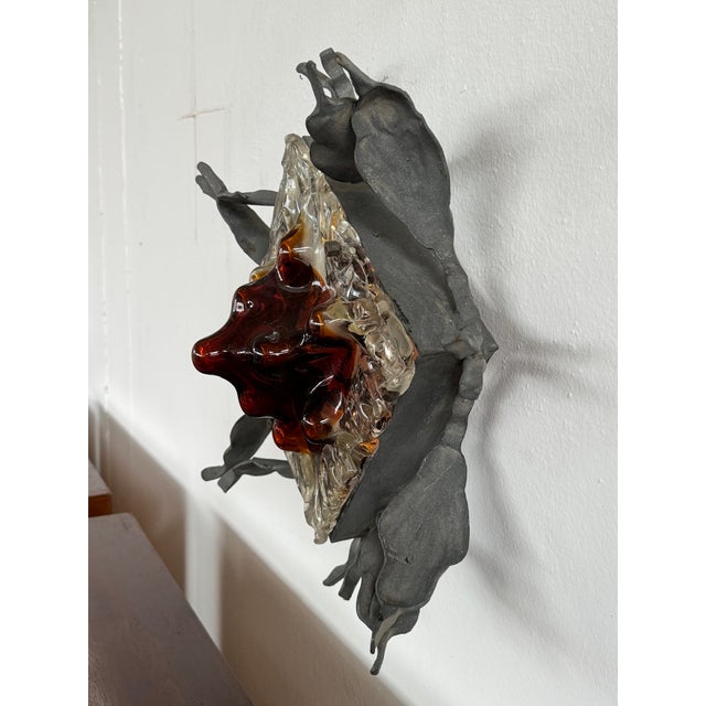 Vintage Wall Lamp with Iron Base and Glass Lampshade in the style of Mazzega, 1970s For Sale - Image 8 of 12