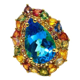 Bochic “Capri” Vintage Pink, Green & Yellow Sapphire & Ring — 18K Gold & Silver For Sale