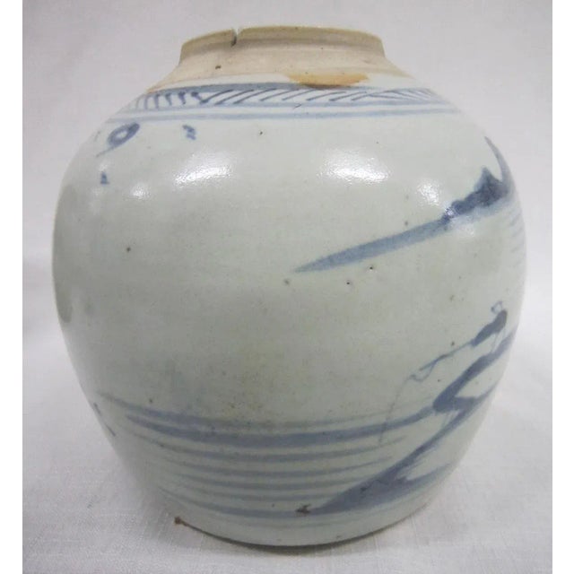 1920s Vintage Chinese Blue and White Brush Pot For Sale - Image 5 of 7