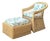 Vintage Woven Rattan Chair and Ottoman in Schumacher “Garden Gate” For Sale