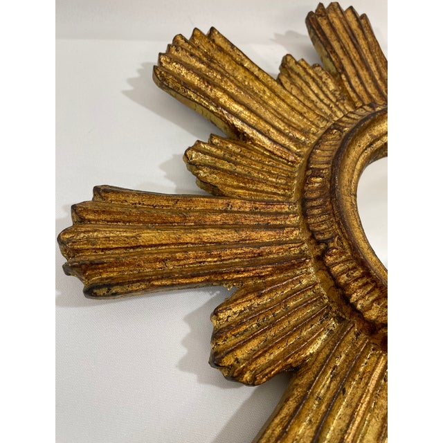 Gold 1950s Italian 14.5" Giltwood Sunburst Wall Mirror For Sale - Image 8 of 18