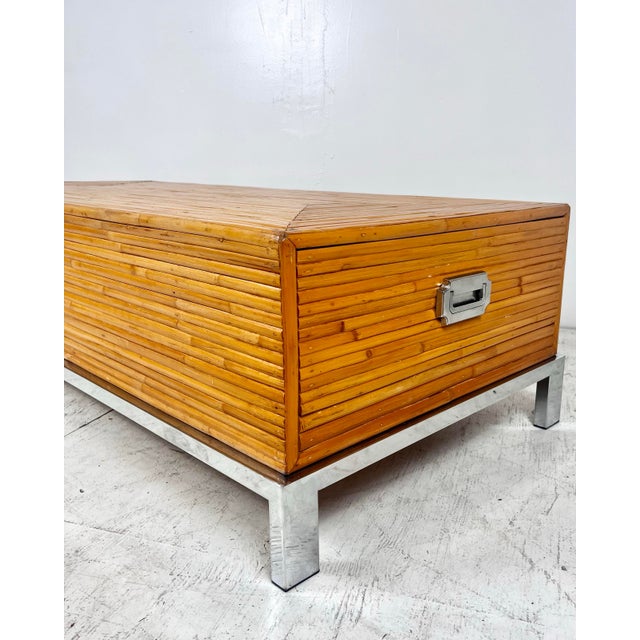 Vintage Milo Baughman Split Reed Rattan Bamboo Chrome Coffee Table For Sale - Image 11 of 12