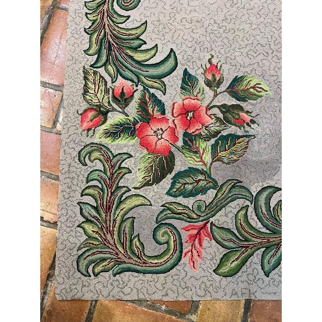 1950s Signed Hand-Hooked Folk Art Wall Hanging Colorful Floral Design, Usa For Sale - Image 13 of 18