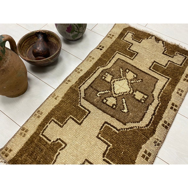 1960s Small Antique Wool Carpet For Sale - Image 5 of 6