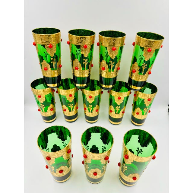 Dark Green Mid 20th Century Mid-Century Modern Stunning Italian Cocktail Glasses ~ Set of Twelve For Sale - Image 8 of 12