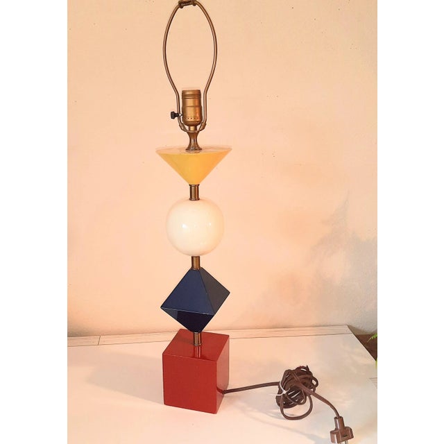 Red Memphis Style Thurston Lamp Geometric Primary Modernist For Sale - Image 8 of 12