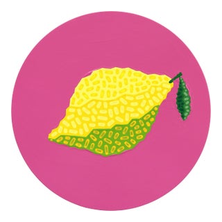 Circle Pink Lemon - Vibrant Abstract Fruit Still Life Painting on Panel - Original Artwork by Will Beger For Sale