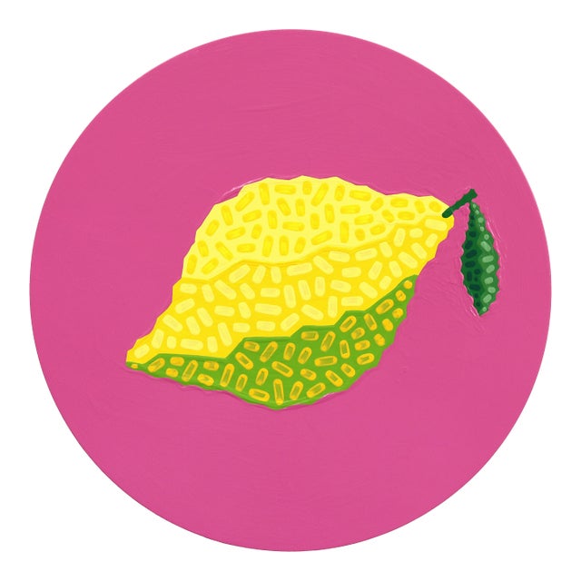 Circle Pink Lemon - Vibrant Abstract Fruit Still Life Painting on Panel - Original Artwork by Will Beger For Sale