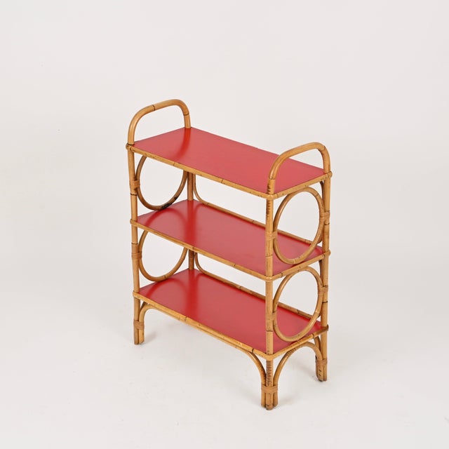Italian Bookcase in Rattan and Red Laminate from Vivai del Sud, 1970s For Sale - Image 4 of 15