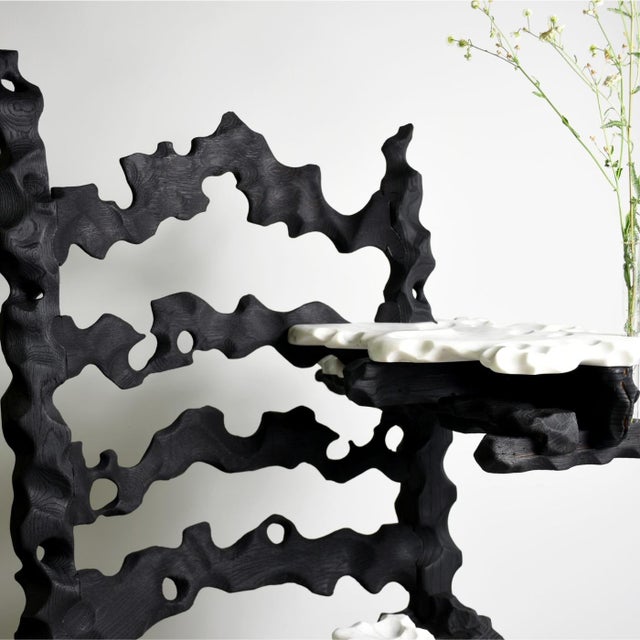 Throne Object - Collectible Reclaimed Wood and Marble Objet, Chair or Side Table by Gabor Gobi For Sale - Image 4 of 11