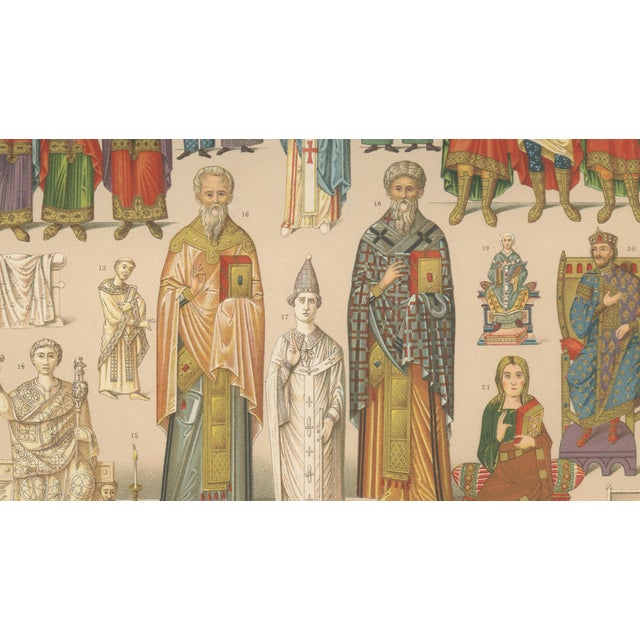 Racinet, Byzantine Costume Study: Imperial & Clerical Dress, 1888, Chromolithograph For Sale - Image 7 of 10