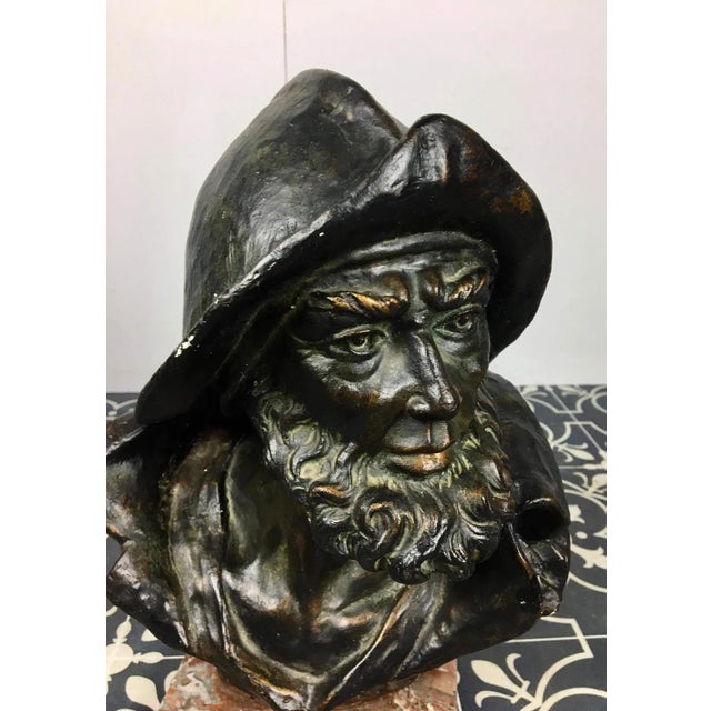 Fisherman Bust Sculpture in Plaster with Bronze Finish, Early 20th Century For Sale - Image 4 of 12