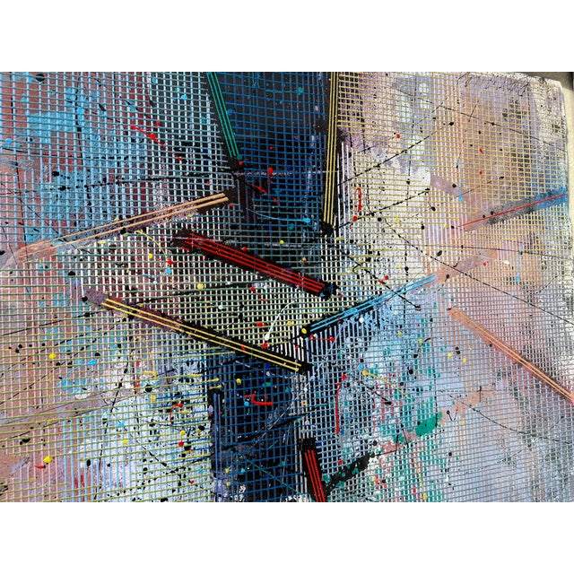 Late 20th Century Paul Maxwell, Large Modern Abstract Cast Stencil Painting Paul Maxwell Mod Constructivist Neon, 1988 For Sale - Image 5 of 11