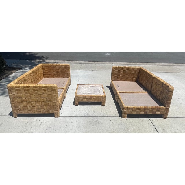 Wood Vintage Rattan Basketweave Sectional Sofa, Billy Baldwin Style For Sale - Image 7 of 14