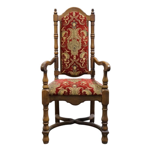 Thomasville Furniture Kenilworth Collection Solid Oak English Tudor Style Dining Arm Chair 860-951 For Sale