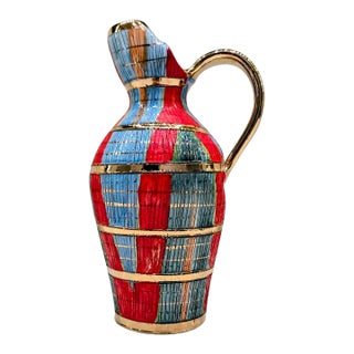 Mid 20th Century Attributed to Aldo Londi Italian Bitossi Seta‑Style Gold Incised Pottery Pitcher For Sale