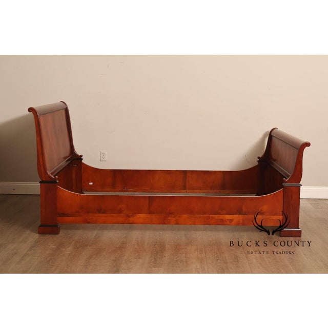 Wood Century Furniture Biedermeier Style Yew Wood Queen Sleigh Bed For Sale - Image 7 of 18