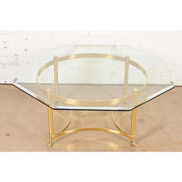 Labarge Hollywood Regency Brass and Glass Hooved Feet Cocktail Table, Circa 1960s For Sale - Image 10 of 10