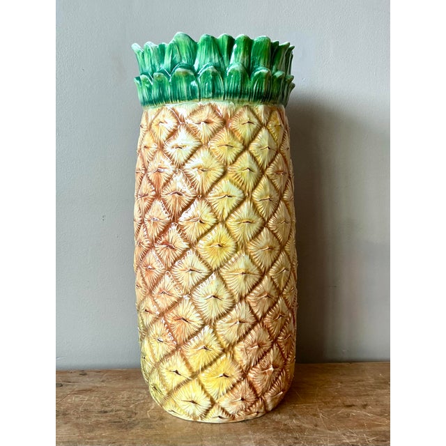 Ceramic Vintage Italian Hand Painted Pineapple Umbrella Stand For Sale - Image 7 of 7