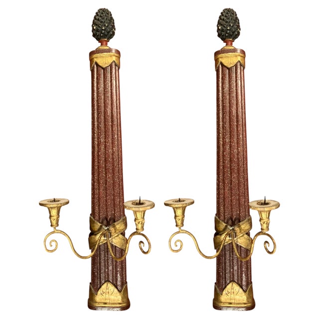 19th Century Antique Tuscan Giltwood and Faux Porphyry Wall Sconces, Set of 2 For Sale - Image 14 of 14