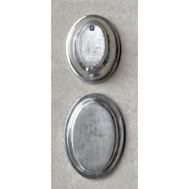 Circa 1980 Beaded Rim Byzantine-Inspired Mexican Pewter Oval Bowl & Underplate Set For Sale - Image 11 of 18