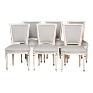 Set of 6 French Louis XVI Style Painted Dining Chairs With New Upholstery For Sale