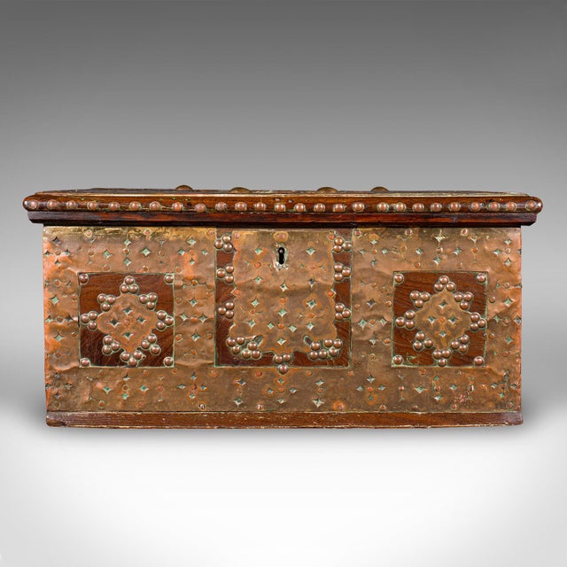 Victorian Small Antique Zanzibar Chest, East African Teak, Brass, Travel Trunk, Victorian For Sale - Image 3 of 11