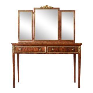 Antique French Rosewood Louis XVI Style Vanity With Mirror For Sale