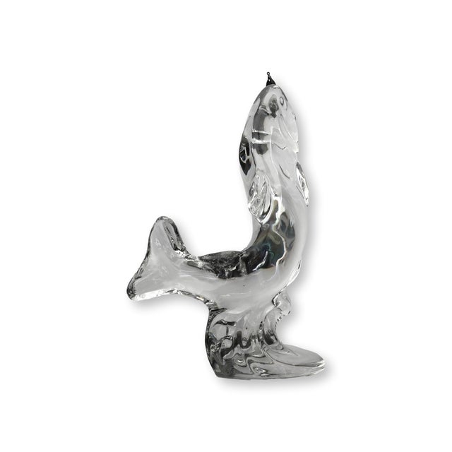 Transparent Crystal Leaping Trout Sculpture With Bronze Fishing Lure For Sale - Image 8 of 9