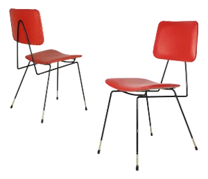 Italian Black Metal & Red Skai Side Chairs, 1950s, Set of 2