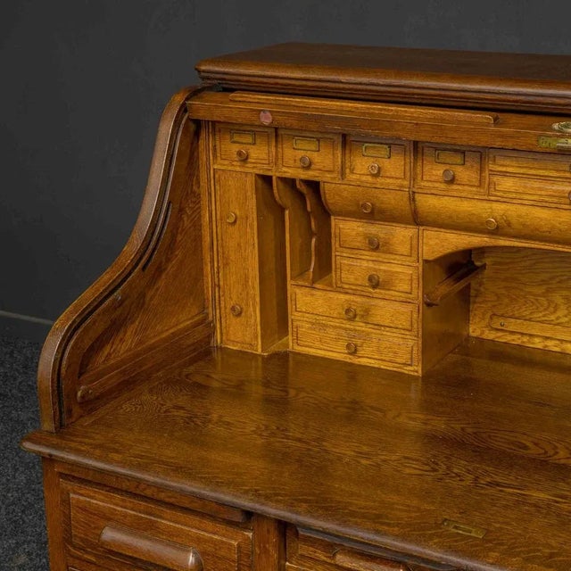 Edwardian Oak Roll Top Desk For Sale - Image 3 of 11