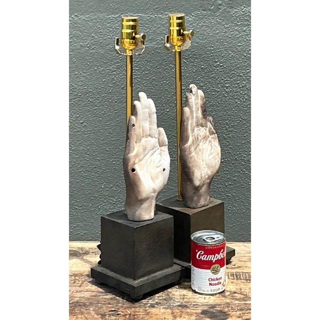 Vintage Ceramic Hand Sculpture Table Lamps - A Pair For Sale - Image 13 of 16