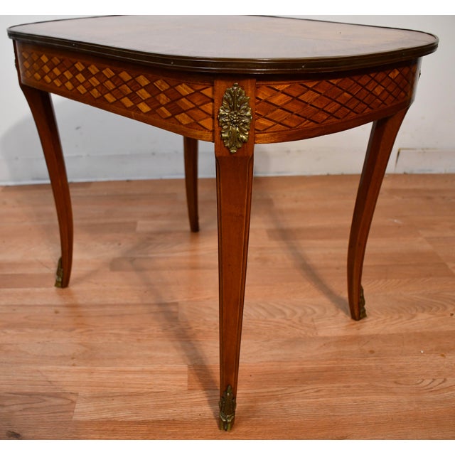 Wood 1910s Antique French Louis XV Walnut & Satinwood Inlay Small Coffee Table For Sale - Image 7 of 15