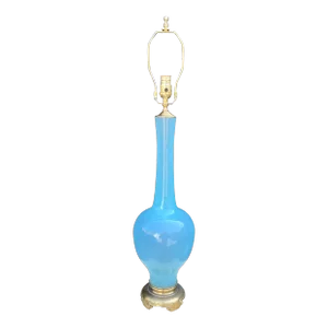 Vintage Mid Century Modern Murano Aqua Italian Art Glass Table Lamp