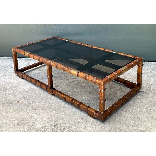 Vintage Carved Faux Bamboo and Glass Coffee Table For Sale - Image 11 of 12