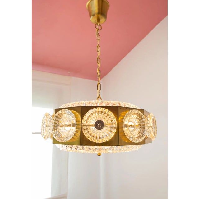Crystal and Brass Ceiling Lamp attributed Carl Fagerlund, 1960s For Sale - Image 4 of 9