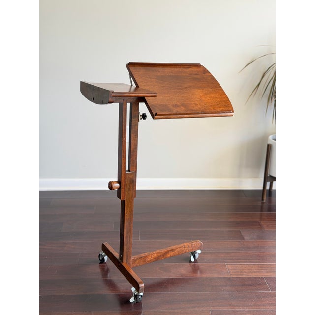 Brown 1970s Scandinavian Modern Danish Modern Rosewood Rolling Tray Table Adjustable MCM Laptop Side Table For Sale - Image 8 of 10