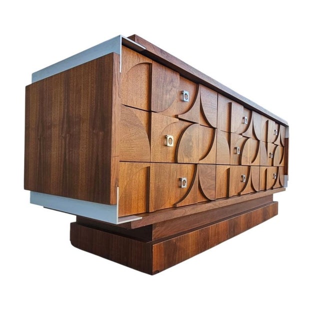 Mid Century Mosaic Brutalist Modern Walnut Dresser by Tobago For Sale - Image 11 of 18