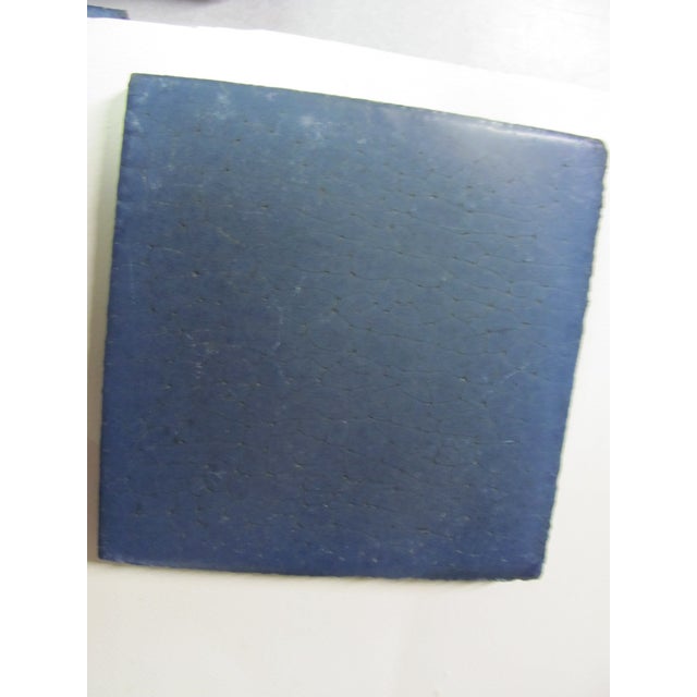 Modern Pair of Grueby Pottery 6" X 6" Blue Ceramic Tiles Stickley Era Attributed For Sale - Image 3 of 13
