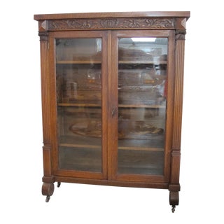 Hand Crafted Display Cabinet Bookcase Quarter-Sawn Oak and Glass For Sale