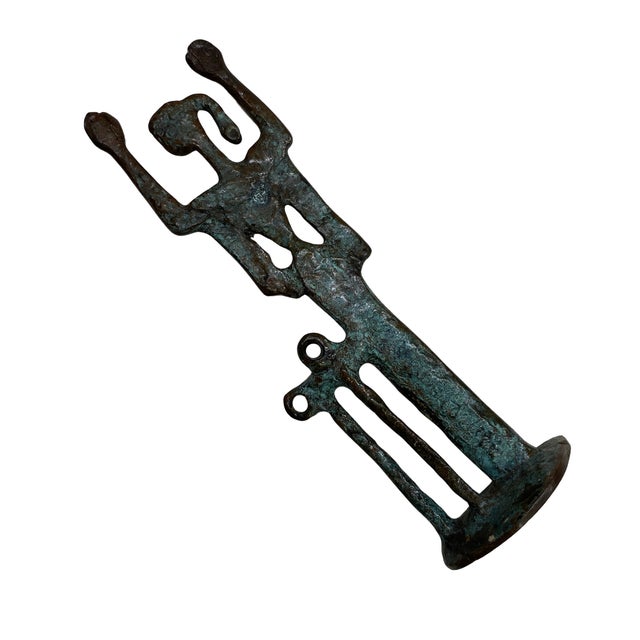 Vintage Modernist Bronze Female Figure With Raised Arms Sculpture For Sale - Image 4 of 4