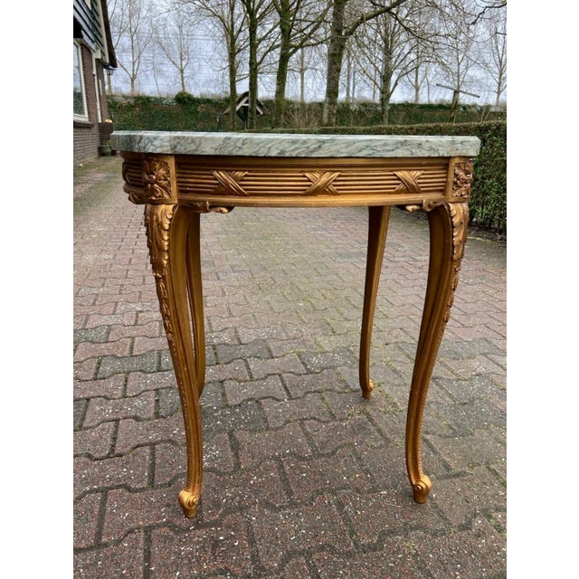 1860s French Louis XVI Gold Beech Marble Side Table For Sale - Image 10 of 13