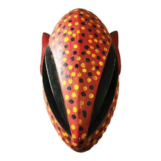 Vintage African Lg Colorful Leopard Mask Bozo Bamana 14" H For Sale