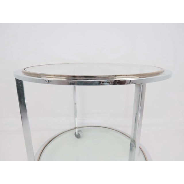 Metal 1970s Willy Rizzo Style Two Tier Chrome Brass and Glass Rolling Table on Casters For Sale - Image 7 of 13