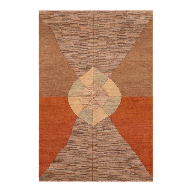 1980s Boho Chic Gabbeh Orange/Brown Wool Rug - 6'2" X 9'3" For Sale