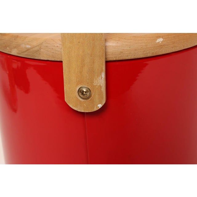 Mid Century Modern Red Vinyl and Birch Insulated Ice Bucket by Georges Briard For Sale - Image 9 of 14