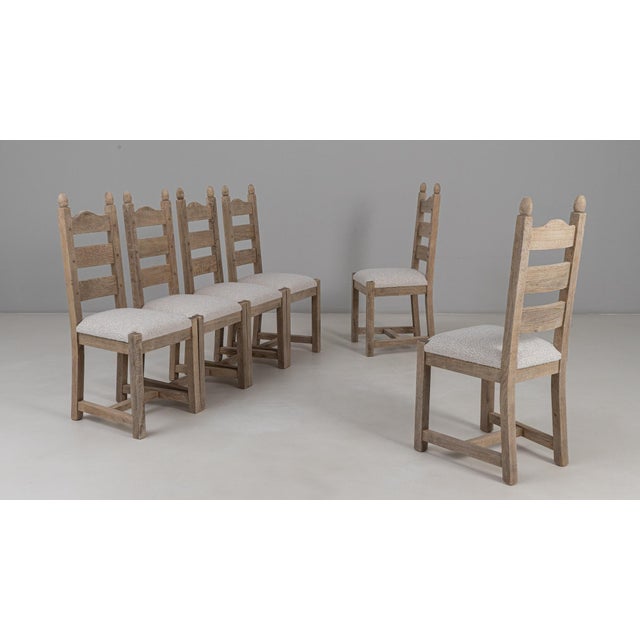 20th Century Belgian Upholstered Oak Ladderback Oak Dining Chairs - Set of 5 For Sale - Image 17 of 18