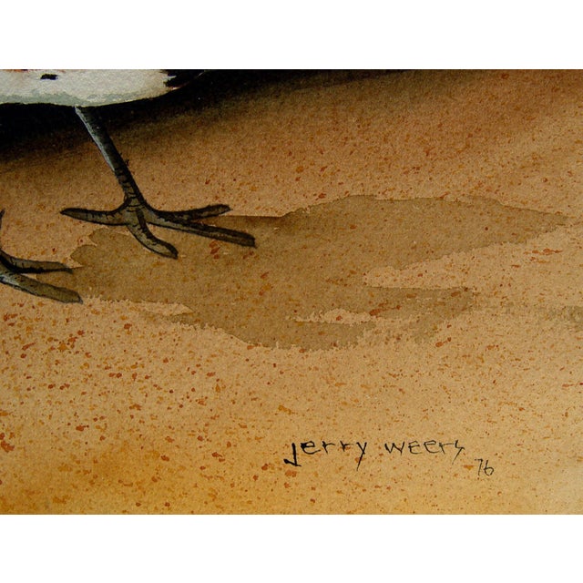 Spotted Towhee sparrow by Jerry Weers (20th century) Texas, 1976. Gouache on artist board, signed lower right. Unframed.