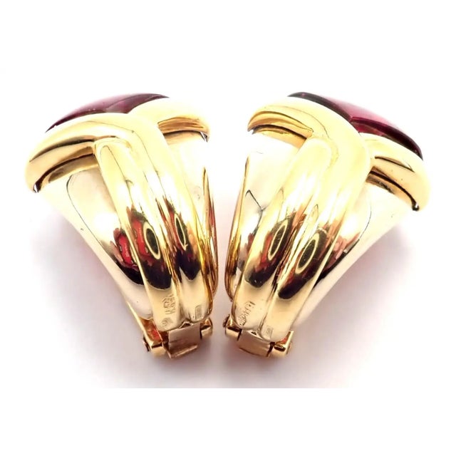 Contemporary Vintage Bulgari Bvlgari Pink Tourmaline Yellow & White Gold Earrings, Pair For Sale - Image 3 of 12
